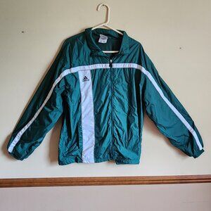 ADIDAS Windbreaker Vintage 1990s Green Stripe Track Jacket Lined Size Large